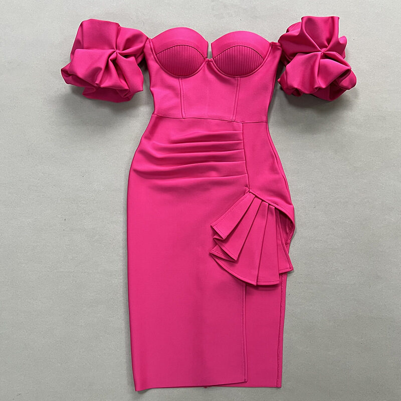 Women's Solid Color Lantern Sleeve Bandage Dress