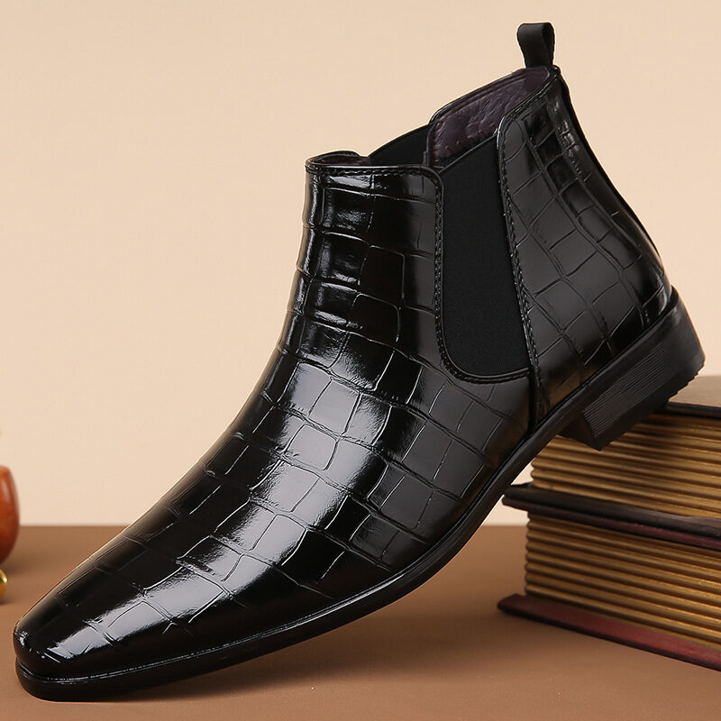 Chelsea Boots Men's 48 High-top Leather Glossy Shoes