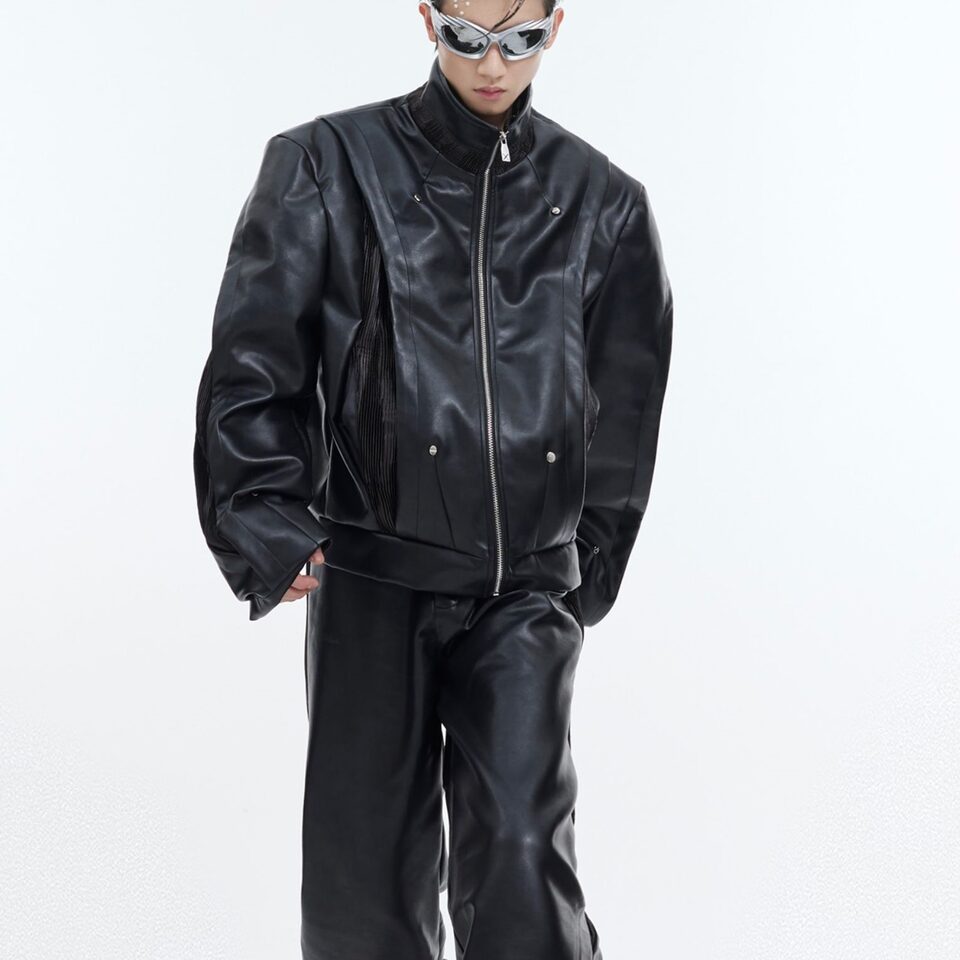Design PU Leather Coat Heavy Stitching Motorcycle Clothing