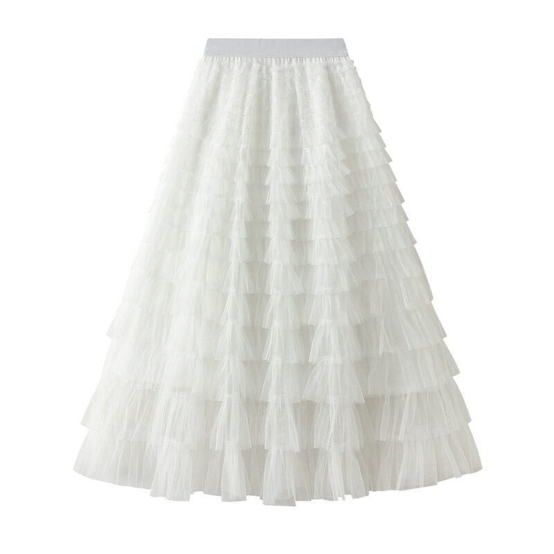 A-Line Mesh Ruffle Skirt Women's Temperament Sweet Long
