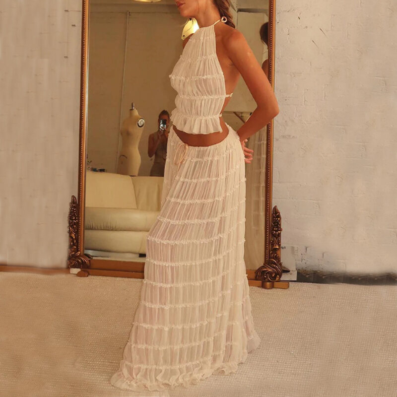 2pcs Women's Dress Suit Sexy Sleeveless Backless Cropped
