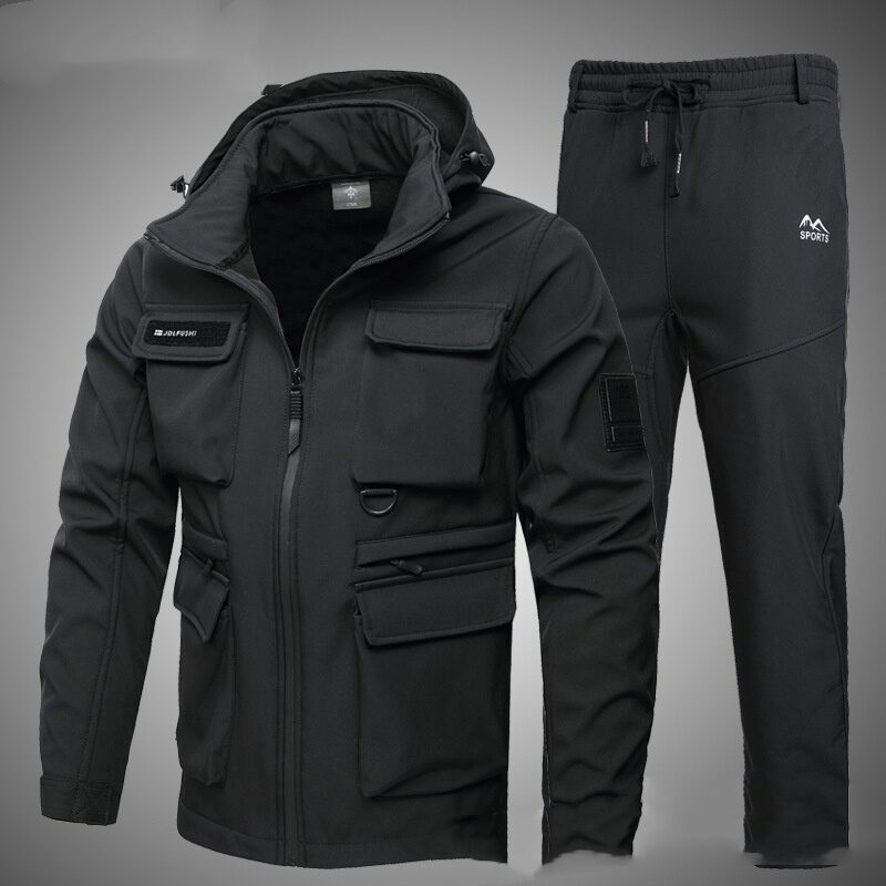 Fleece-lined Work Clothes Suit Men's Waterproof Labor Protection