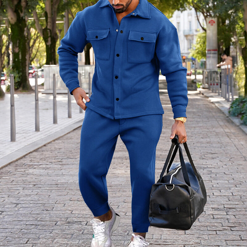 Suede Single-breasted Solid Color Slim Fit Two-piece Suit
