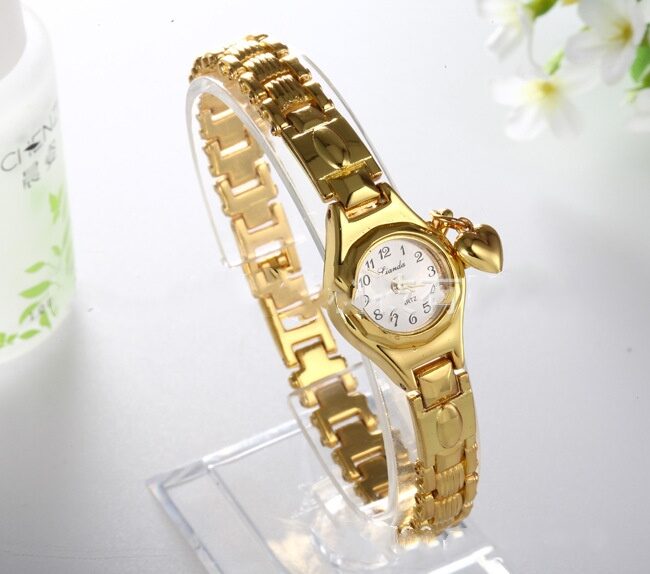 Gold Women's Bracelet Watch Honey Heart Rhinestone Casual