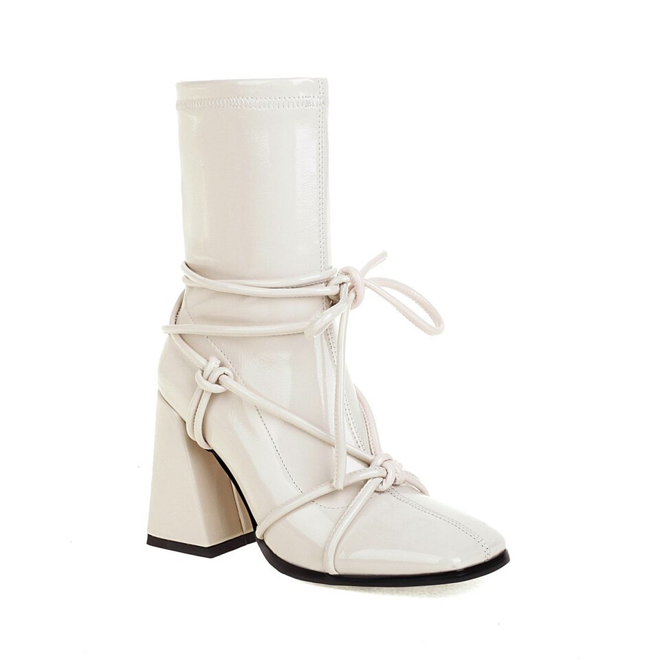 European And American Lace Up Thick High Heel