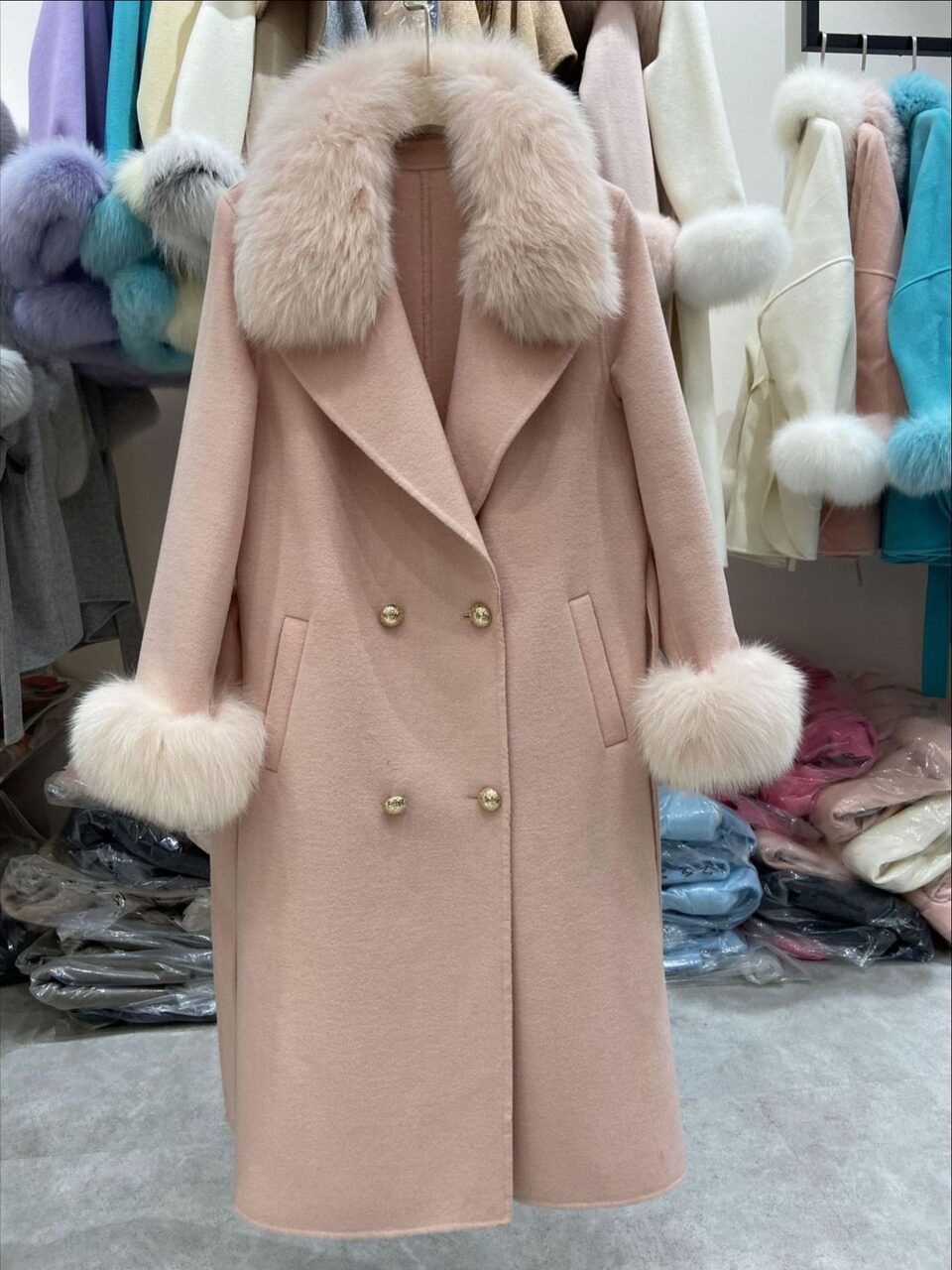 Fox Fur Collar Wool Double-sided Woolen Coat Long