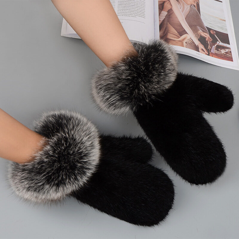 Colorful Mink Fur Gloves Hand-woven Mittens Thickened Warm