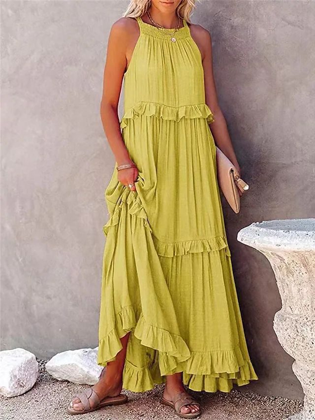 Summer Vacation Style Halter Neck Long Dresses Women