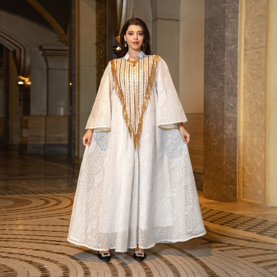 Festival Evening Dress Arabic Dubai Mesh Embroidered Sequins