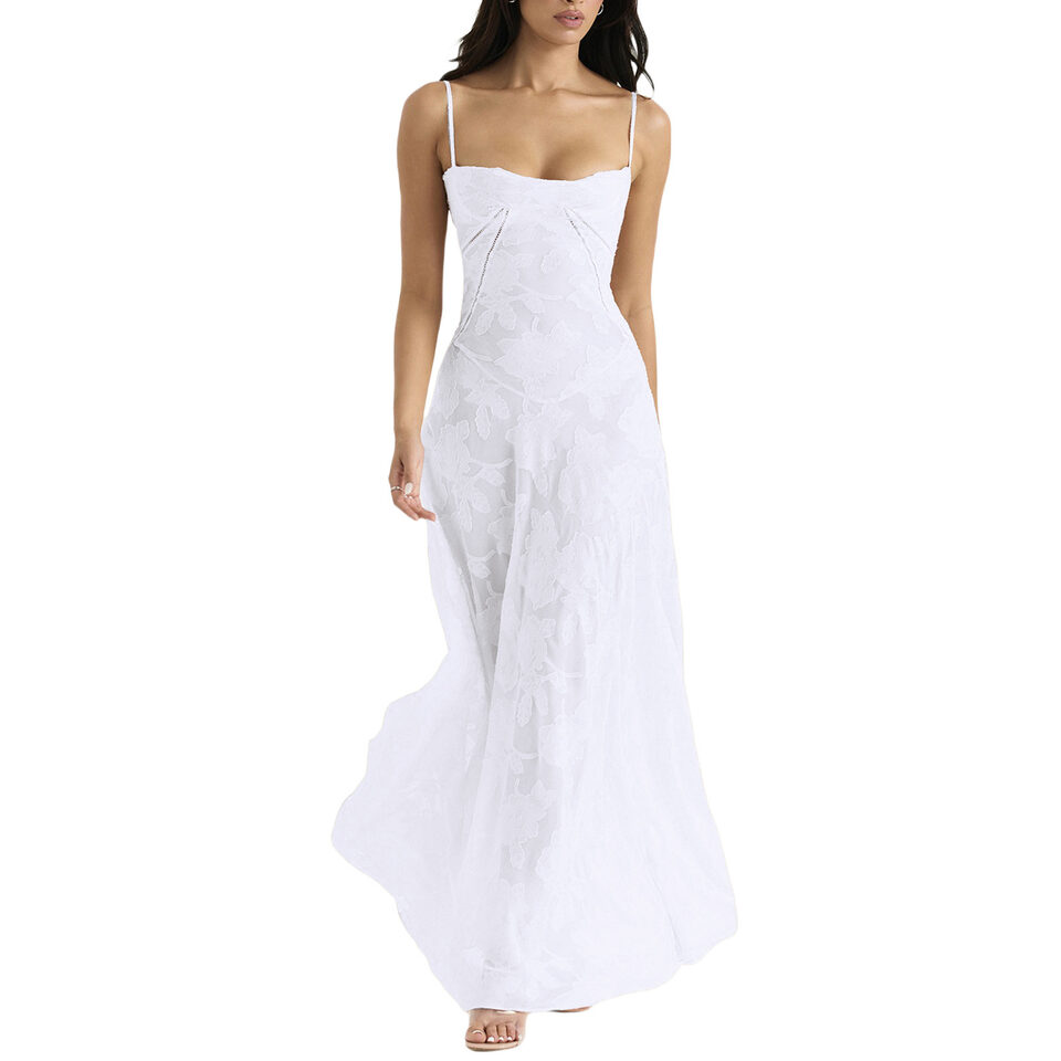 Fashion Suspender Lace Long Dress Summer Strapless Collar
