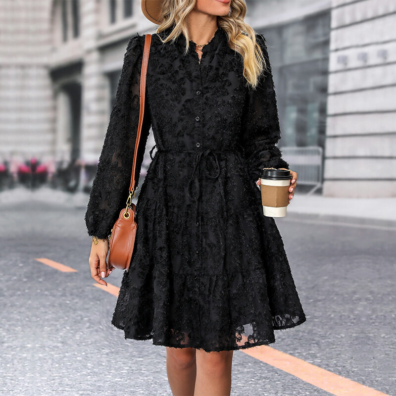 Lace Tied Long Sleeve Dress Fashion Medium Length