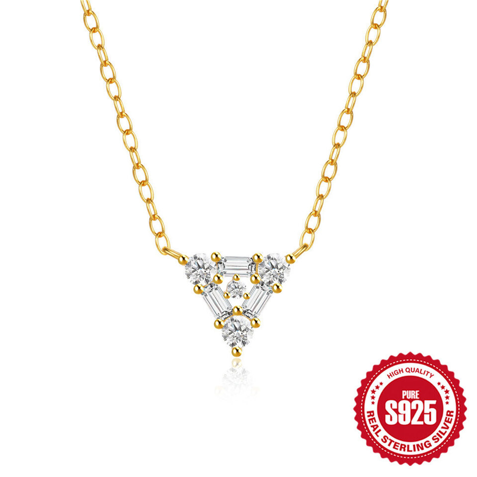 S925 Sterling Silver Personalized Triangle Diamond Short Necklace