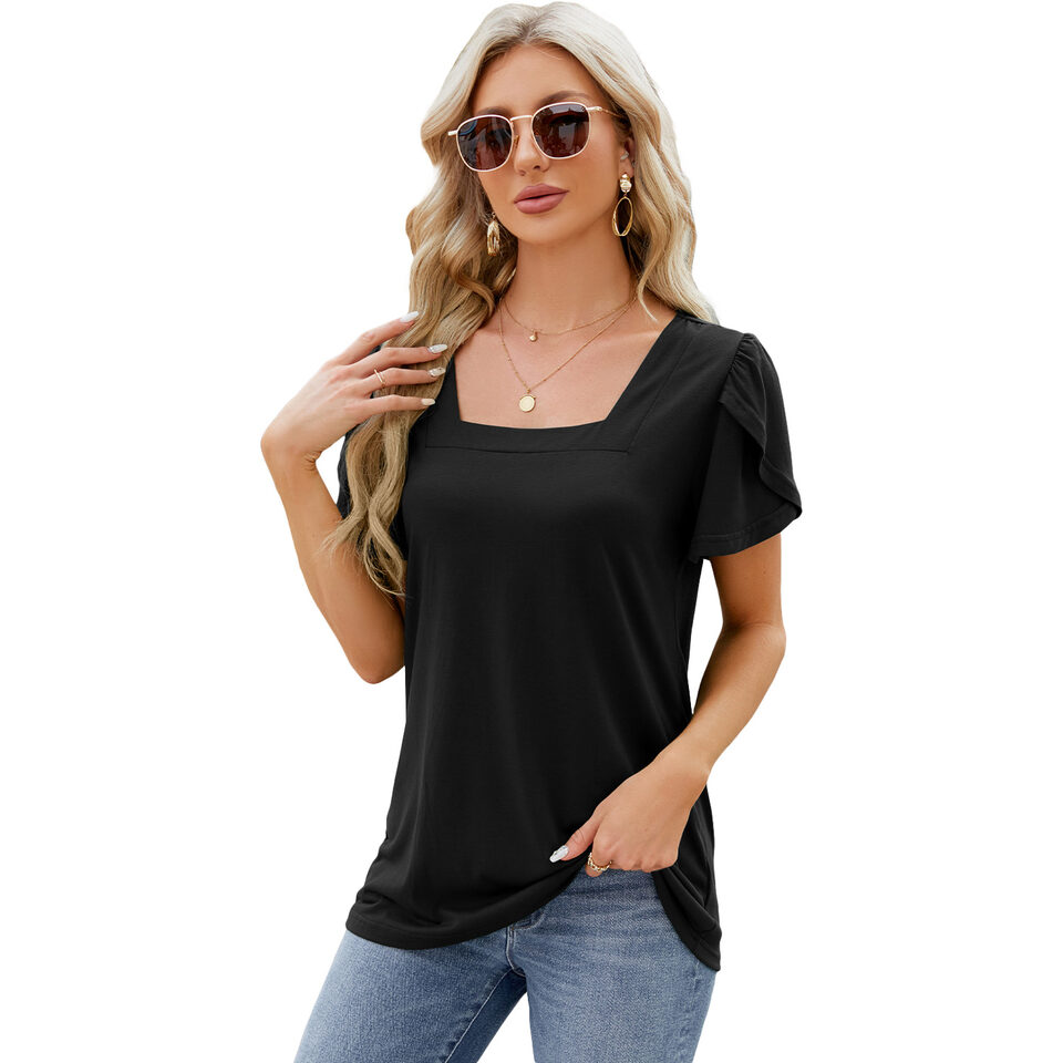 Summer Top Fashion Square Neck Printed Short-sleeved T-shirt