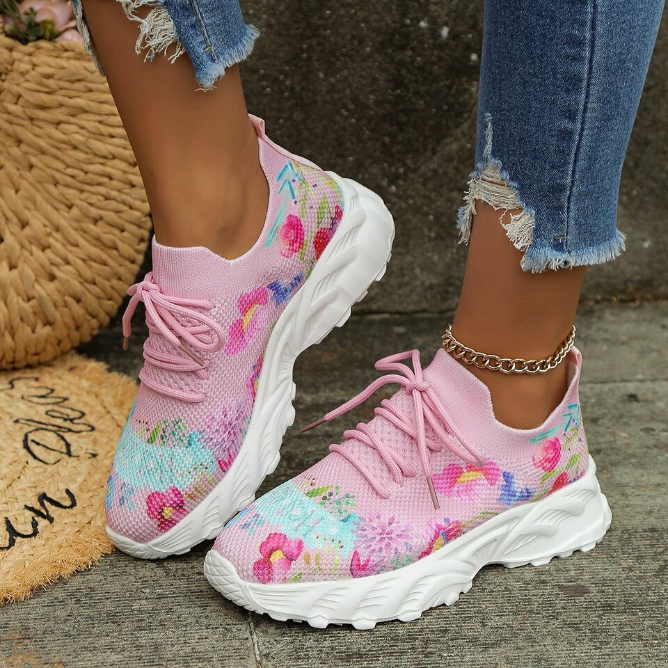 Women's Sports Shoes Flowers Print Walking Sneakers Casual