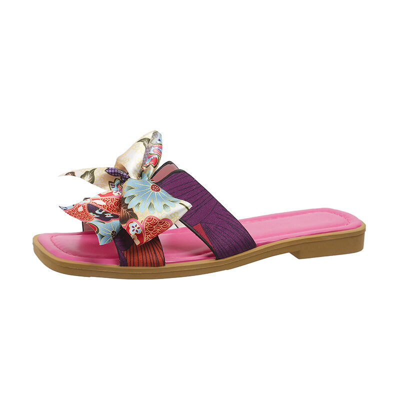 Ribbon Bow Sandals Summer New Square Toe Low
