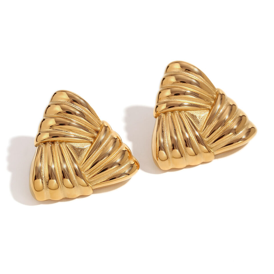 18K Gold Triangular Stud Earrings Ins Fashion Niche