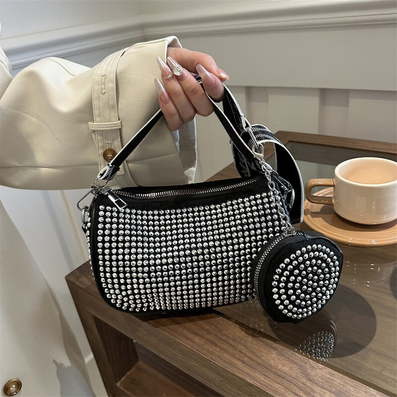 Rhinestone Shoulder Bag With Small Purse Fashion Party