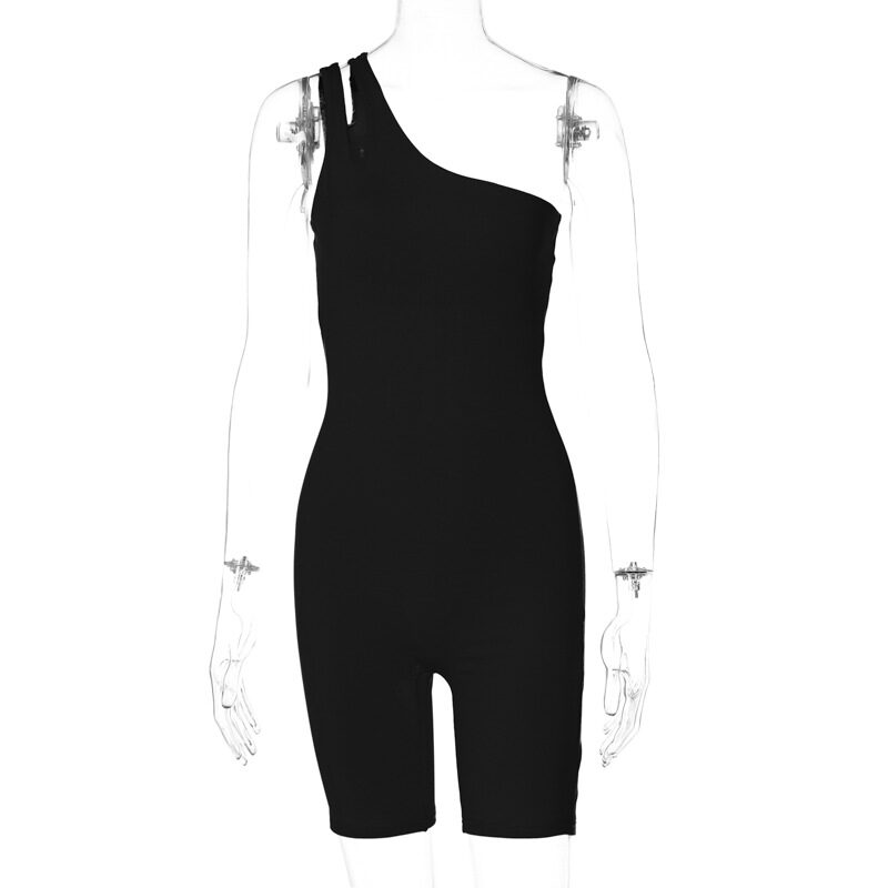 Solid Color One Shoulder Slim Fit Hip Raise
