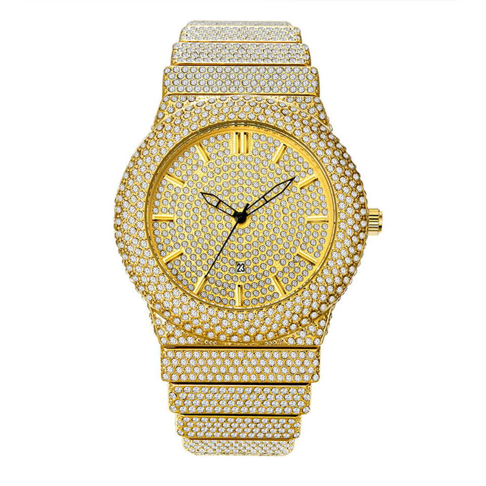 Affordable Luxury Style Diamond-embedded Watch Men's Color Calendar