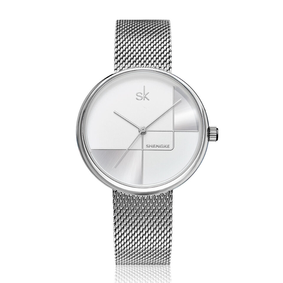 Women's Fashion Simple Geometric Quartz Watch Mesh Strap