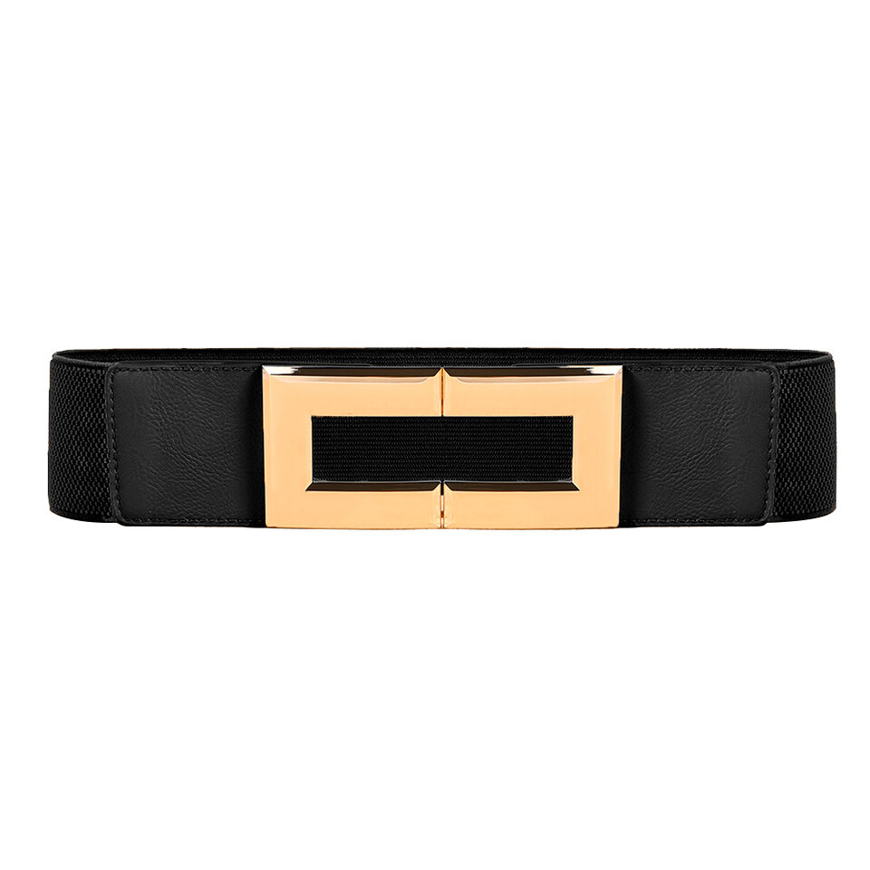 Women's Simple Temperament Elastic Wide Belt Metal Square