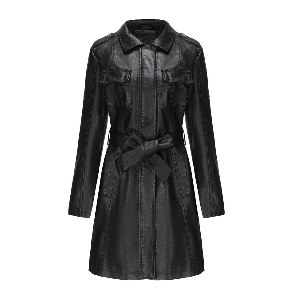 New European And American-style Mid-length Leather Coat