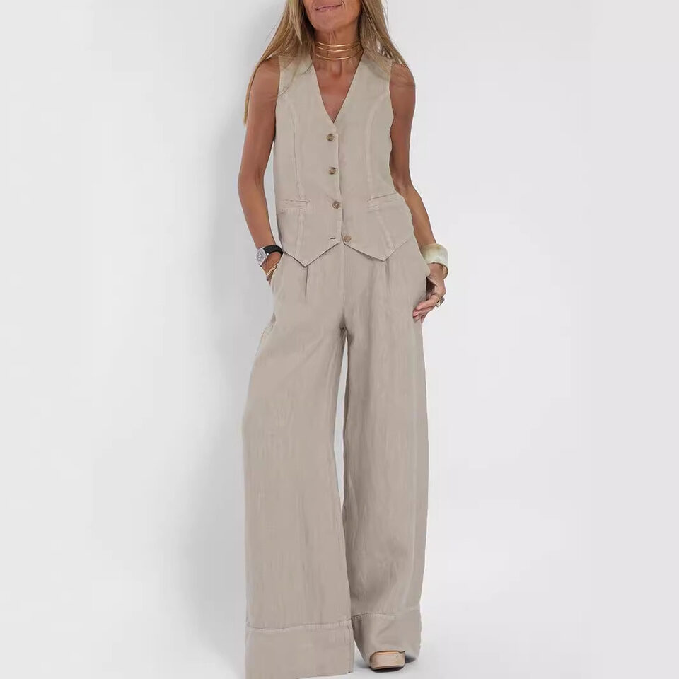 Summer Vest Suits V-neck Botton Sleeveless Top