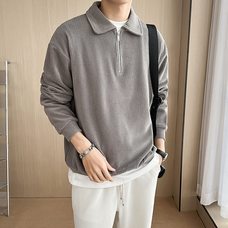 Half Zipper Polo Shirt Sweater Men's Collar Stripes