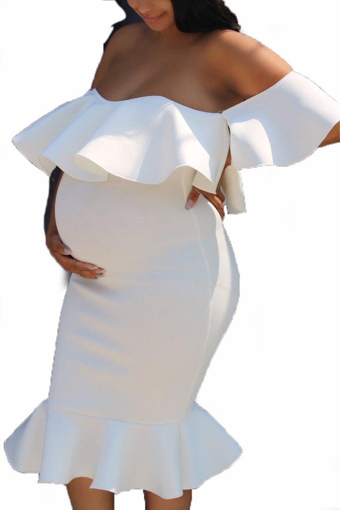 Women Elastic Pregnant Ruffles Dress