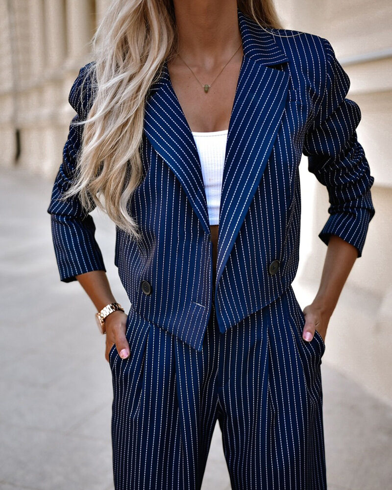 Women's Spring Fashion Striped Suits Casual Lapel Long