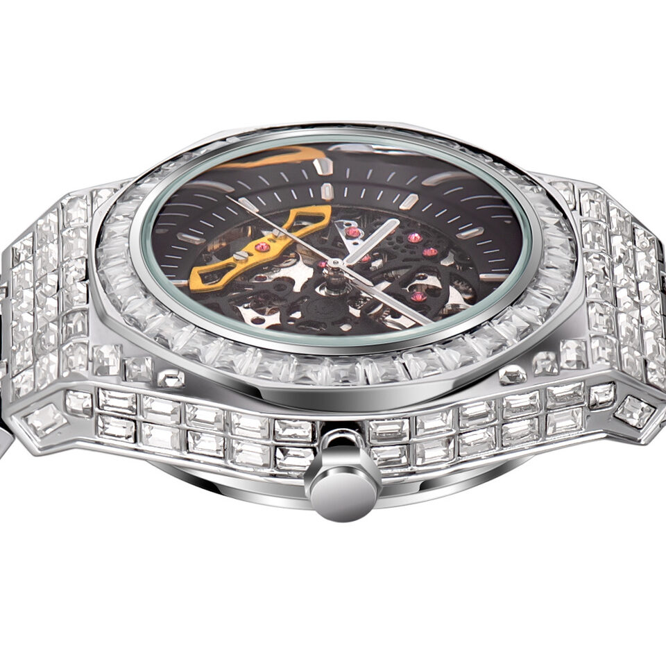 Hip Hop Full Square Diamond Luminous Hollow Mechanical