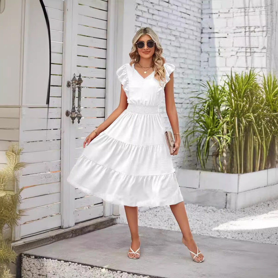 New Ruffled Sleeveless V-Neck Dress Summer Fashion Elastic