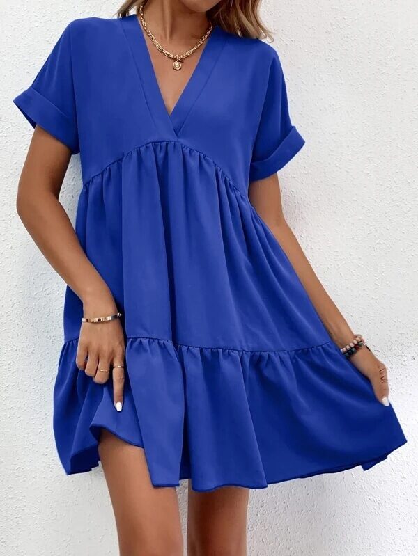 New Short-sleeved V-neck Dress Summer Casual Sweet Ruffled
