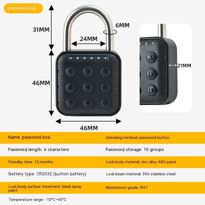 Fingerprint Lock Padlock Household Waterproof Password Cabinet Anti-theft