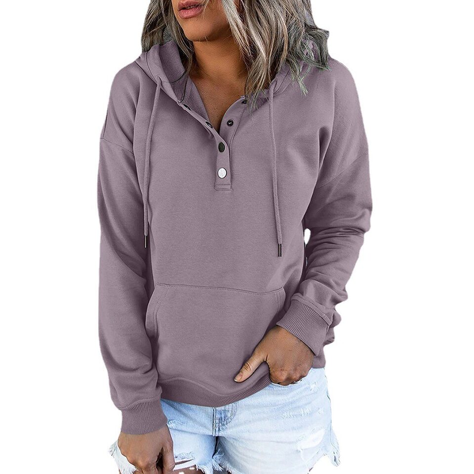 Long-sleeved Hooded Sweatshirt With Pockets Fashion Casual Button