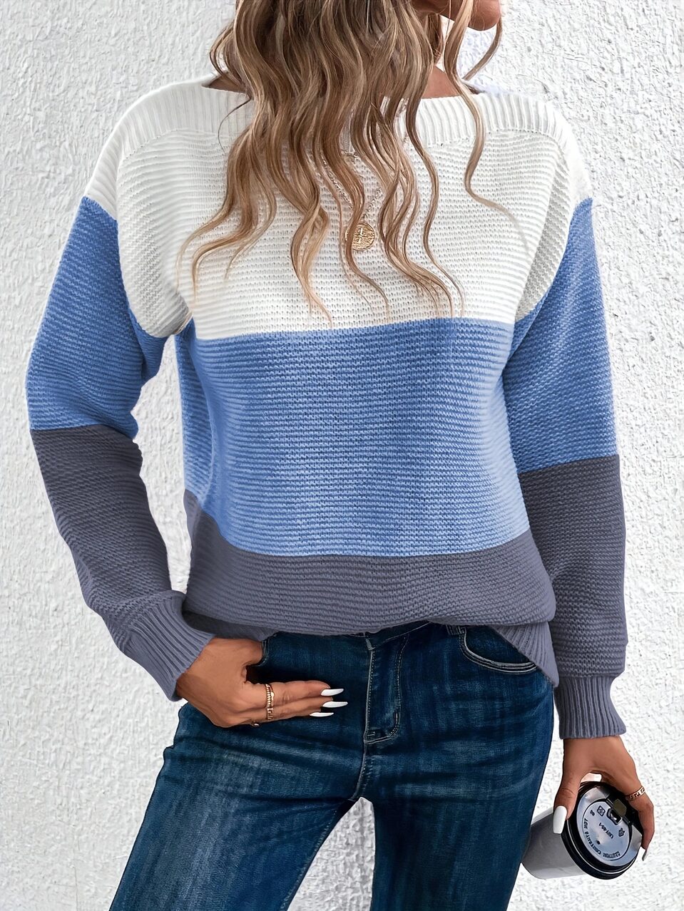 Pullover Knitted Sweater Fashion Round Neck Splicing Knitwear