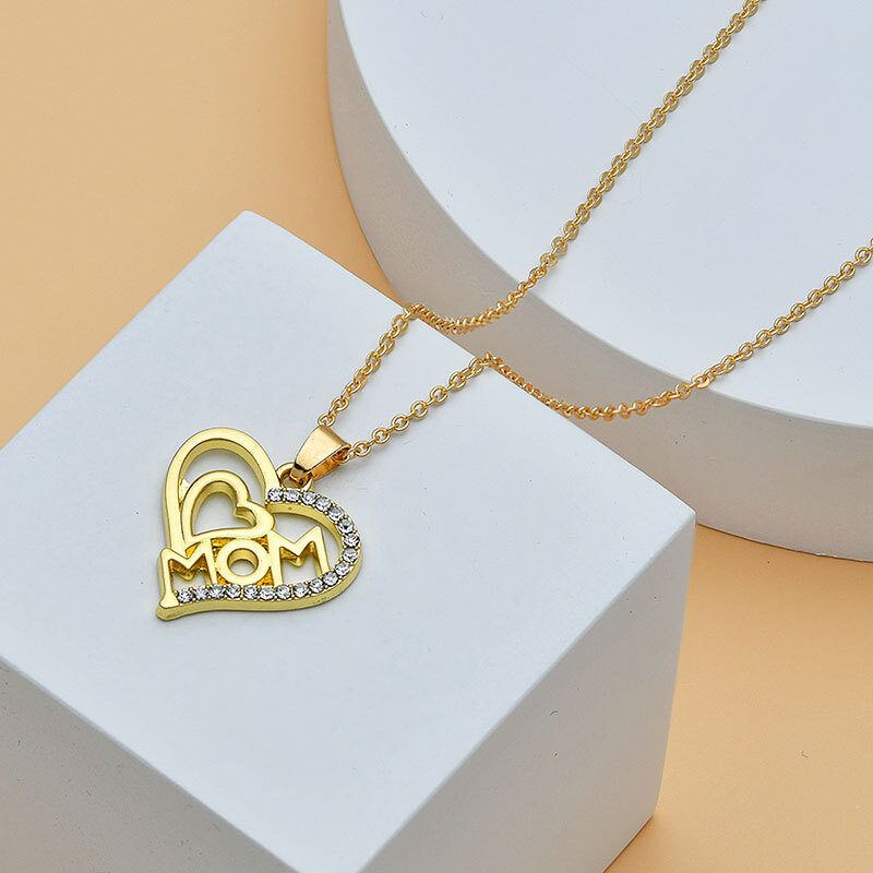 Mother's Day Mom Heart Shape With Diamond Letter