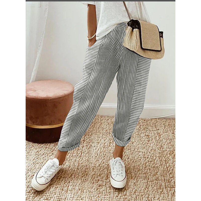 Women's Striped Print Trousers Summer Fashion Casual Loose
