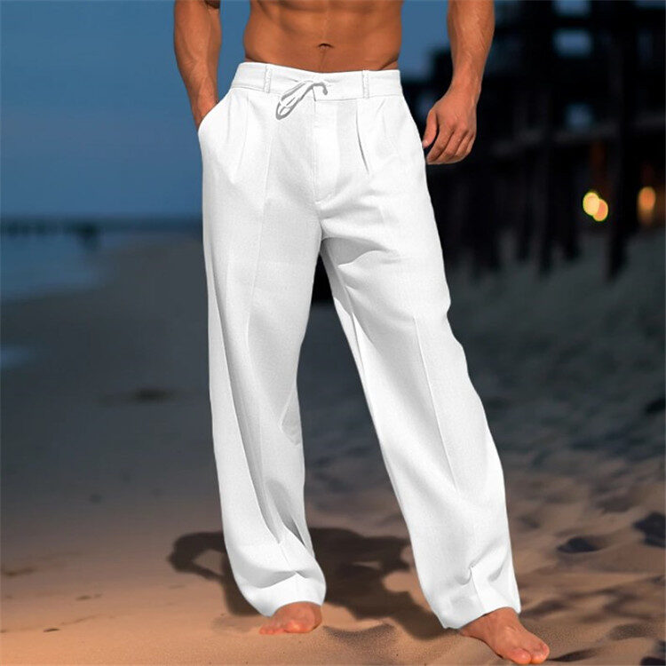 Casual Wide-Leg Straight Pants With Pockets Fashion Drawstring