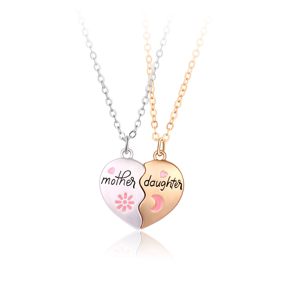 2PCS Set Jewelry Mother Daughter Necklace Matching Heart