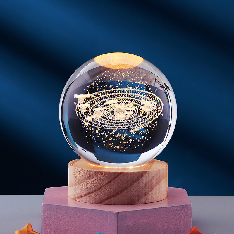 Crystal Ball 3D Inner Carved Solar System Glowing