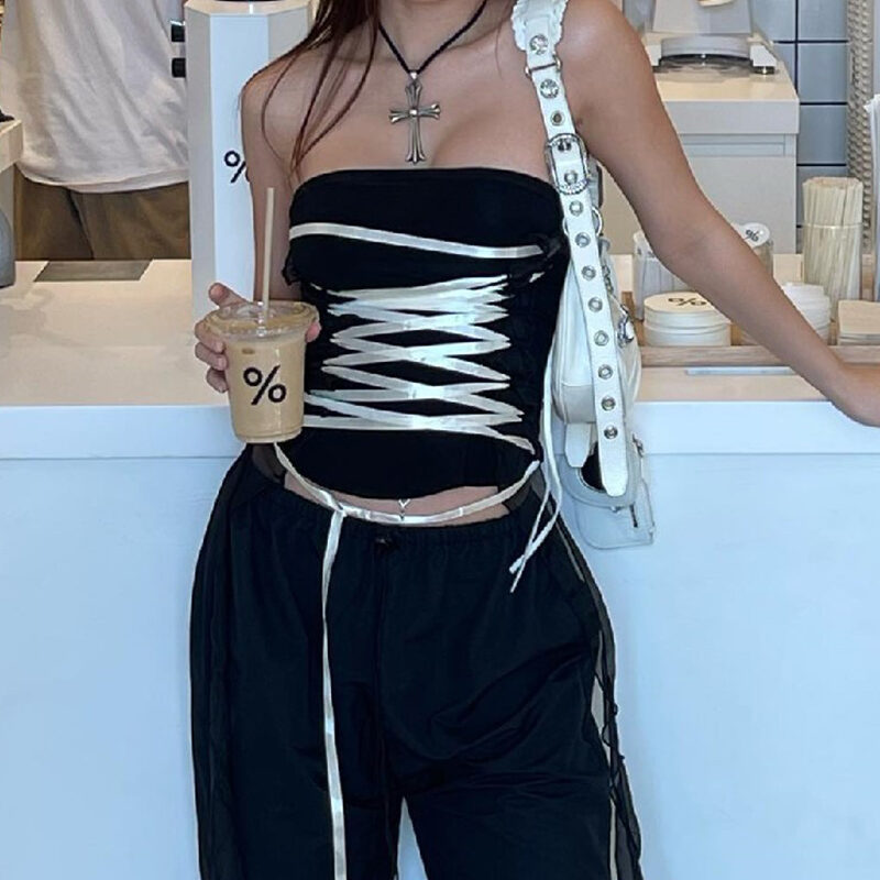 Fashion Lace-up Tube Top Sexy Slim Hot Girl
