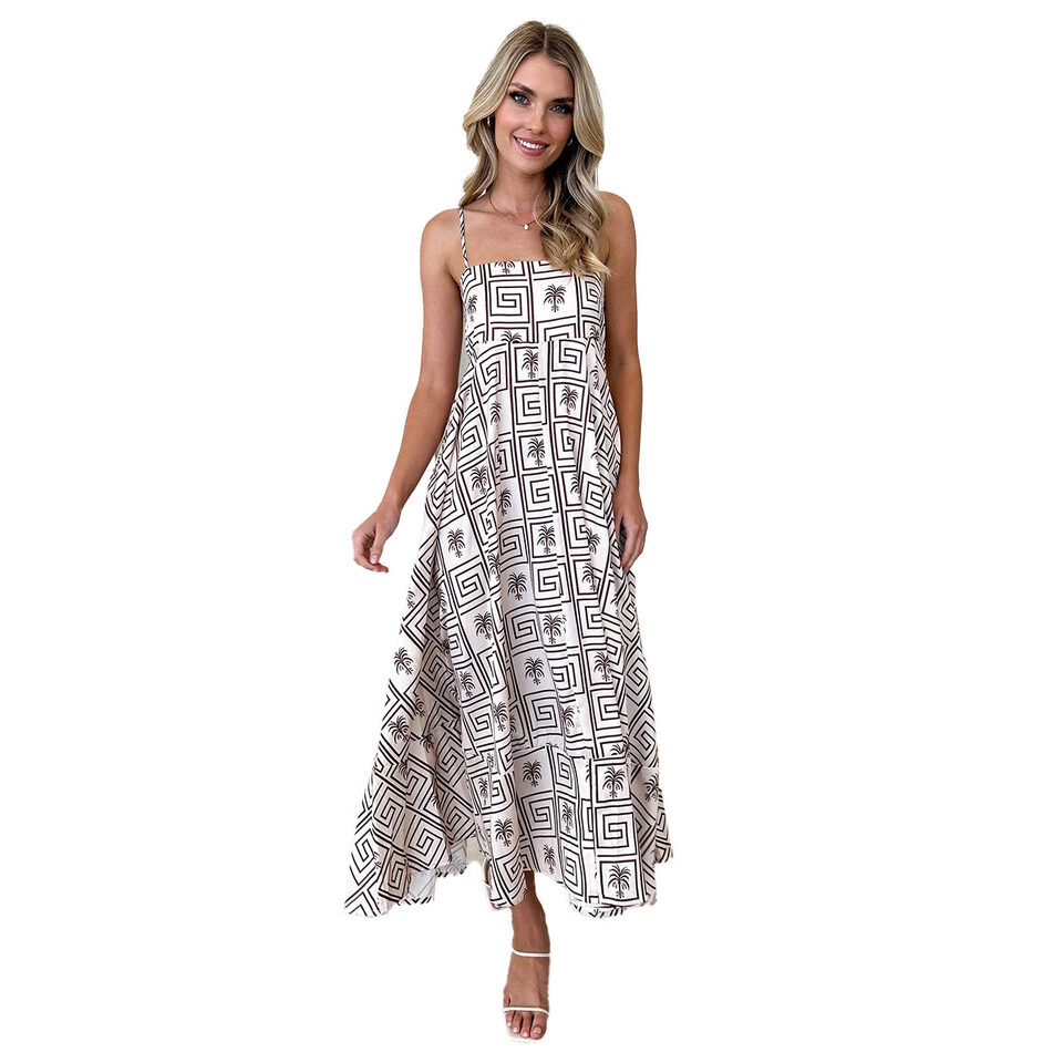 Floral Print Suspender Dress Summer Slim Fit Long