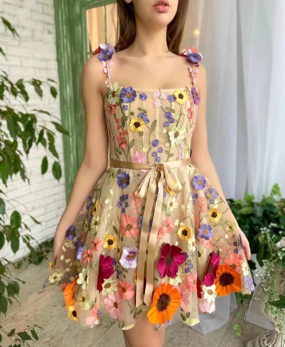 Three-dimensional Flower Embroidery Dress Summer Fashion Sweet A-line