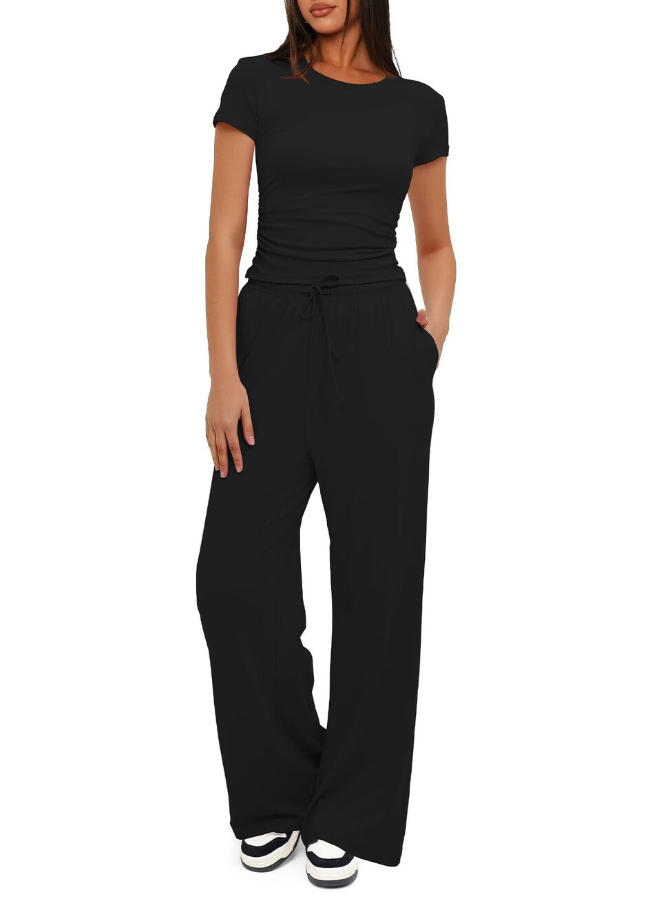 2pcs Solid Color Casual Sports Yoga Suit Short-sleeved