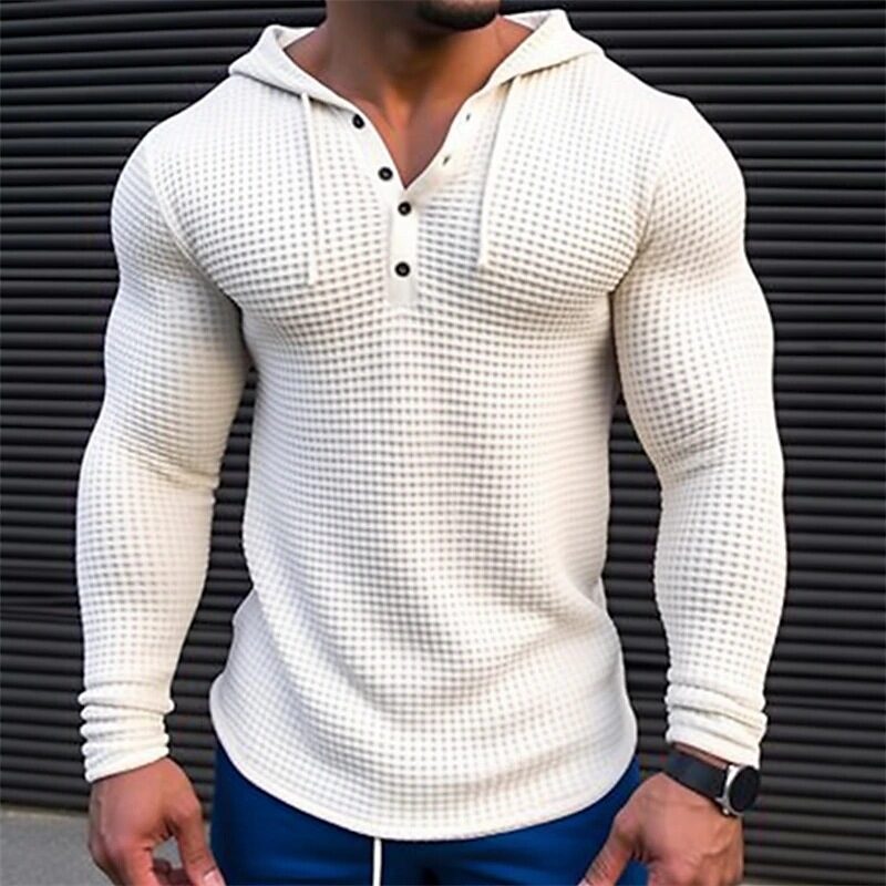 Men's Pullover Casual Long Sleeve T-shirt Waffler Slim
