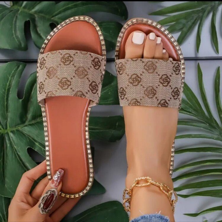 Summer Flower Print Flat Sandals For Women Non-slip