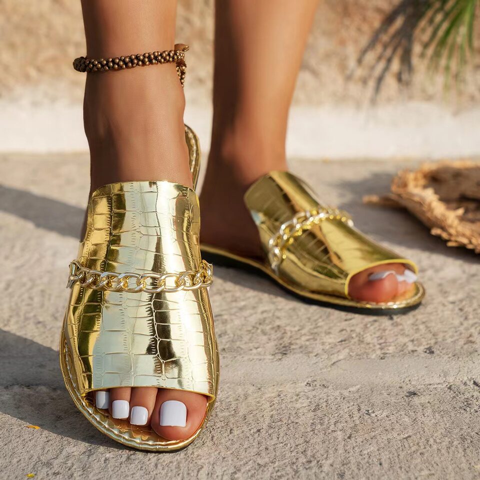 Pattern Chains Sandals Summer Fish Mouth Flat Slides