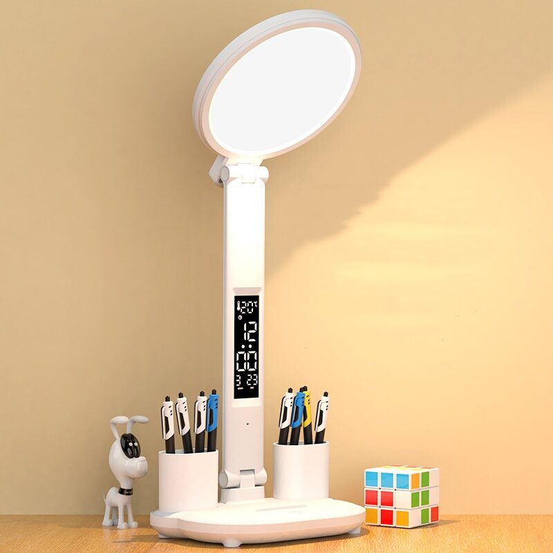 LED Clock Table Lamp USB Chargeable Dimmable Desk