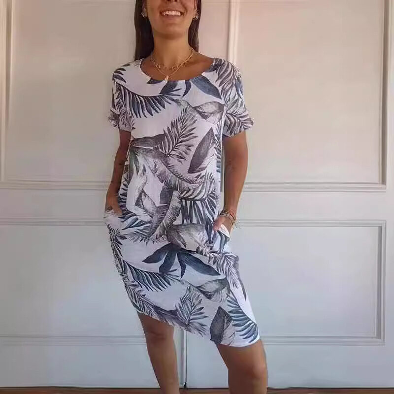 Flower And Leaf Printed Straight Dress Summer Loose